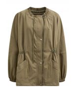 Laid-Back Side Pocket Drawstring Parka in Khaki