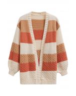 Warm Hues Color Block Puff Sleeve Knit Cardigan