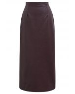 Smooth Silhouette Faux Leather Split Maxi Skirt in Burgundy