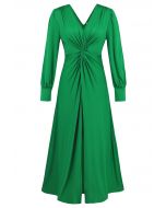 Twist Front V-Neck Cutout Sleeve Maxi Dress in Green