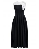 Bowknot Shoulder Ruffle Sleeveless Knit Midi Dress in Black