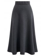 Solid Color A-Line Knit Midi Skirt in Smoke