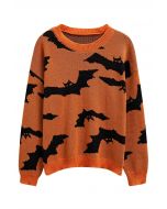 Spooky Bats Pattern Long-Sleeve Knit Sweater