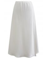 Satin Elegance Front Flap Maxi Skirt in White