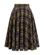 Effortless Plaid Pattern A-Line Skirt in Mustard