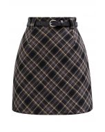 Darling Plaid Belted Mini Skirt in Black