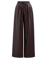 City Stroll Faux Leather Drawstring Pants in Burgundy