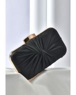 Ruched Knotted Satin Clutch in Black