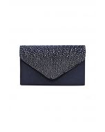 Rhinestone Embellished Satin Envelope Bag in Navy