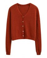 Solid Color Pearly Button Knit Cardigan in Red