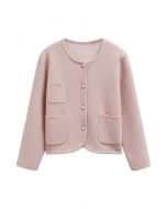 Sweetly Patch Pocket Pearly Button Knit Cardigan in Pink