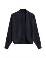 Minimalist Open-Front Ribbed Edge Knit Cardigan in Smoke