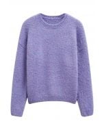 Ribbed Fuzzy Soft Knit Sweater in Purple