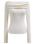 Ribbed Texture Off-Shoulder Ruched Cotton Top in Ivory