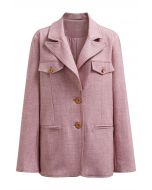 Decorative Pocket Peak Lapel Buttoned Blazer in Pink