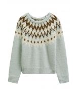 Winter Whimsy Fair Isle Ribbed Knit Sweater in Mint