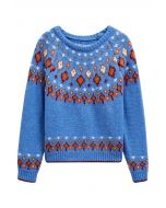 Snowflake Wonderland Fair Isle Knit Sweater in Blue