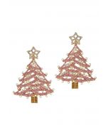 Star-Topped Christmas Tree Earrings in Pink