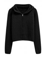 Winter Essentials Hooded Zip-Up Knit Cardigan in Black