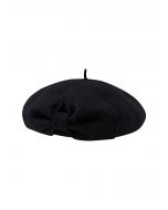 French-Inspired Bowknot Wool Beret in Black