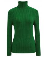 Softness Turtleneck Ribbed Texture Knit Top in Green