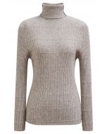 Softness Turtleneck Ribbed Texture Knit Top in Oatmeal