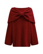 Bowknot 2 Pieces Metallic Mix Knit Sweater Dress in Red