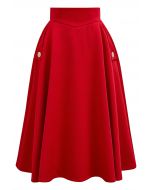 Classic Simplicity A-Line Midi Skirt in Red