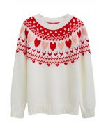 Lovely Heart Fair Isle Knit Sweater 