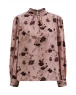 Inky Floral Printed Pearl Decor Shirt