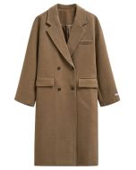 Timeless Trendy Double-Breasted Longline Coat in Camel