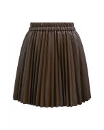 Faux Leather Pleated Mini Skirt in Brown