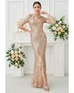 Opulent Geometry Sequin Mermaid Gown in Apricot