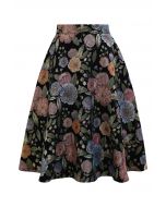 Fairy Garden Floral Jacquard A-Line Midi Skirt