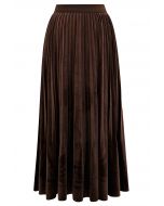 Velvety Touch Pleated Midi Skirt in Brown