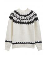 Alpine-Inspired Fair Isle Fuzzy Knit Sweater