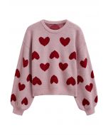 Cherished Heart Puff Sleeves Knit Sweater in Dusty Pink