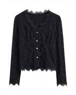 Full Floral Lace Button Up Top in Black