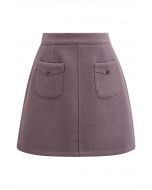 Retro Button Patch Pockets Mini Bud Skirt in Lilac