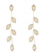 Leaves and Branches Rhinestone Drop Earrings in Gold