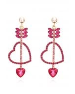 Love Arrows Rhinestone Drop Earrings in Magenta