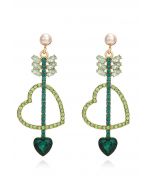 Love Arrows Rhinestone Drop Earrings in Green