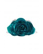 3D Rose Petal Satin Clutch in Teal