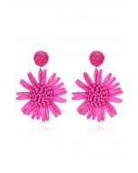 Sunflower Raffia Handmade Woven Earrings in Magenta