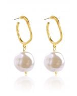 Coin Pearl Gold Hoop Earrings