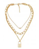 Lock Chain Pendant Layered Necklace in Gold