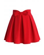 Sweet Your Heart Bowknot Pleated Skirt in Ruby