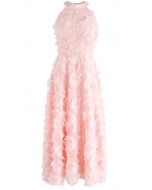 Dancing Feathers Tassel Halter Neck Maxi Dress in Pink 