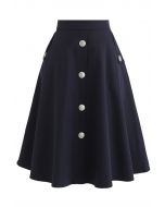 I'll be Me Buttons A-Line Skirt in Navy