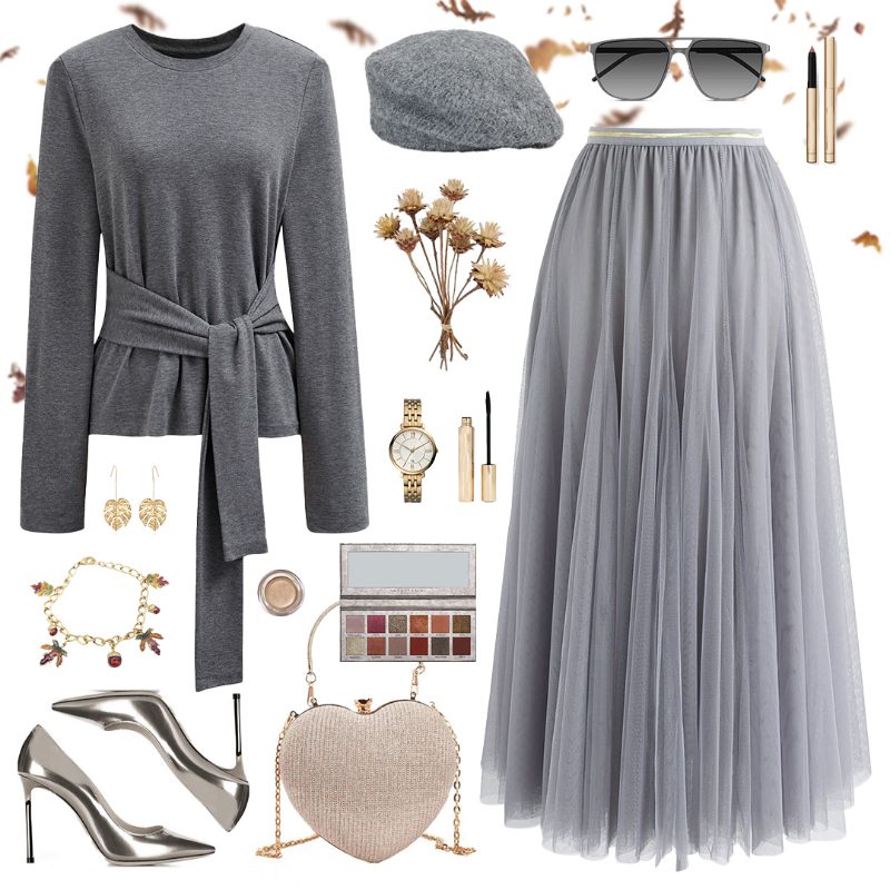 Long grey tulle skirt uk hotsell